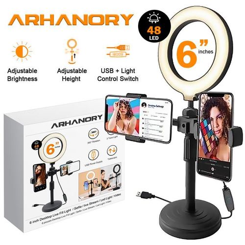 ARHANORY 6 " Ring Light Phone Stand Fill Light Phone Holder - 3 Color, USB Powered