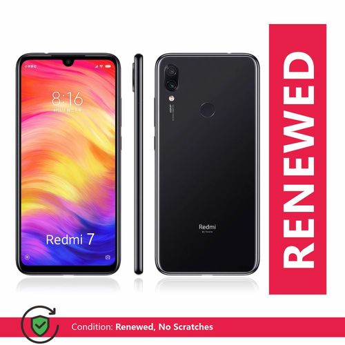 Renewed Xiaomi Redmi 7 Smartphone, Android system, 6.26" Display (19:9Waterdrop Display), 3 Cameras 12+8 million pixel rear camera, 6GB RAM+128GB ROM , Adreno506 725MHz, 4000 mAh Battery, Dual Sim, Black