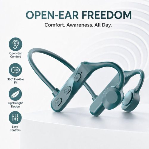 K69 Bluetooth Headphones, Open-Ear Neckband Stereo Headset with Bone Conduction Technology, Wired & Wireless Earbuds for Business & Sports-Green