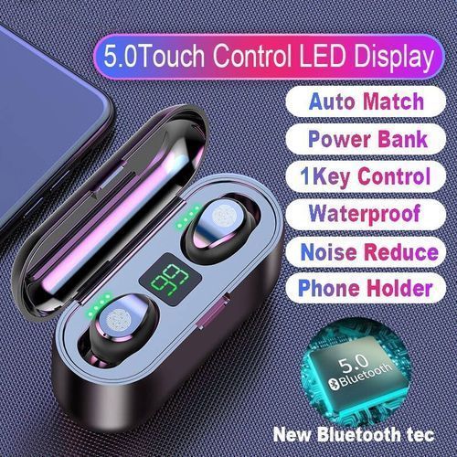 TiLECC F9 Fingerprint Touch Bluetooth Earphone Earbuds 2200mAH