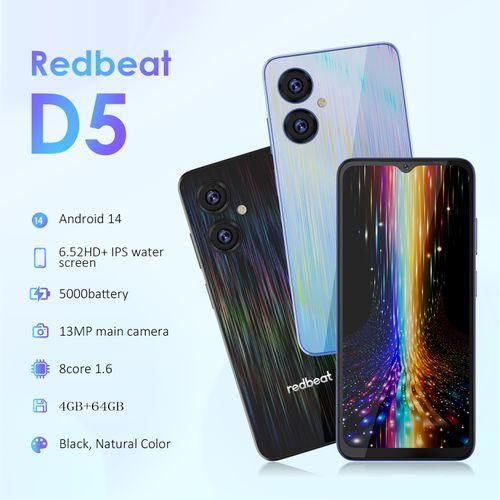 Redbeat D5 Smartphone, 6.52-inch - 4GB RAM + 64GB ROM - 13MP Rear/8MP Front - 5000mAh - Black
