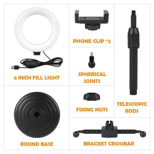 ARHANORY 6 " Ring Light Phone Stand Fill Light Phone Holder - 3 Color, USB Powered